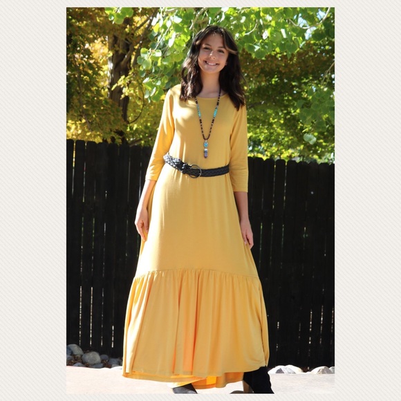 🎉HP🎈S-XL, 3XL Ruffle hem dress mustard yellow - Picture 1 of 6